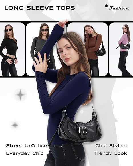 Long Sleeve Shirts for Women Basic Crop Tops Teens Crew Neck Tight Underscrub Clothes Workout Fall Trendy 2025